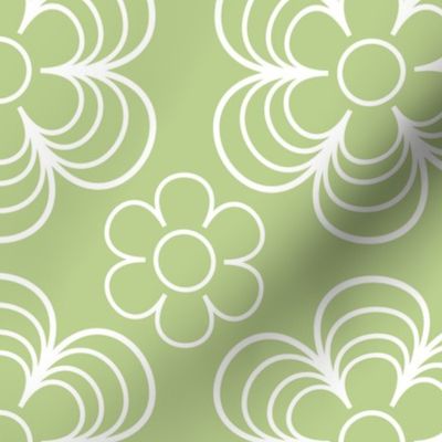 Floral Abstract Green White
