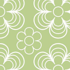 Floral Abstract Green White