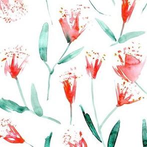 Magic flowers • scarlet and emerald • watercolor flowers