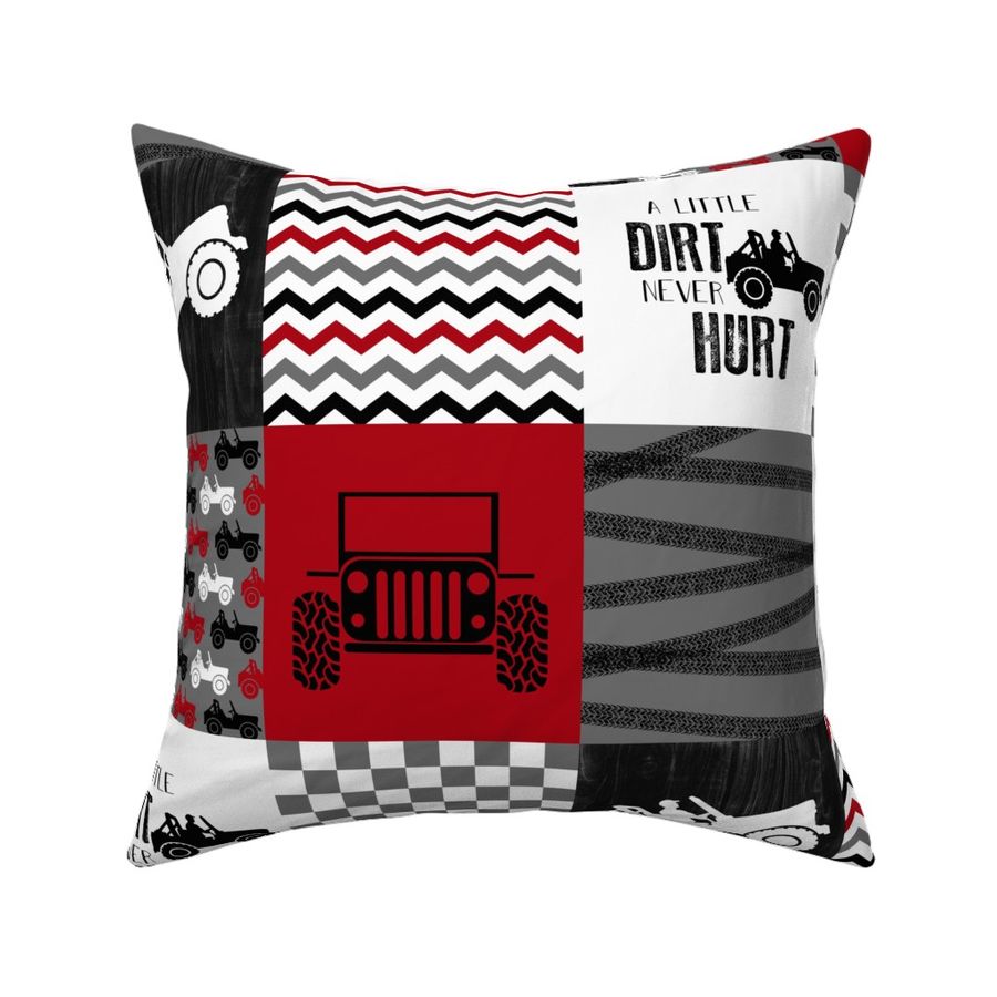 Jeep//A little Dirt Never Hurt//Red - Wholecloth Cheater Quilt