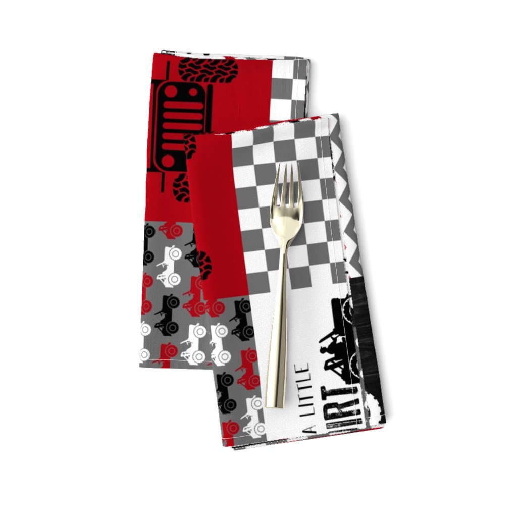 Jeep//A little Dirt Never Hurt//Red - Wholecloth Cheater Quilt - Rotated