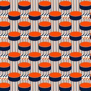 Orange Hockey Pucks Polka Dots Blue Sticks Stripes 