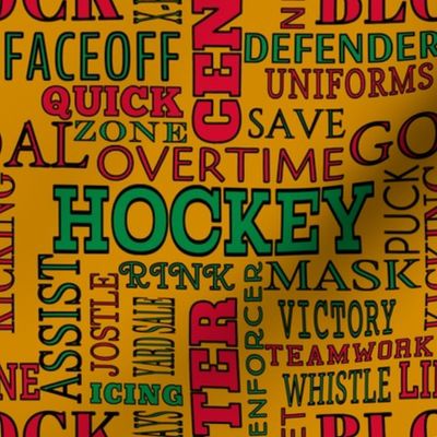 ABC's Hockey Terms Lettering Words Red Orange Green Black Alphabet