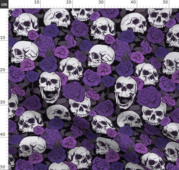 skulls purple on black - Spoonflower