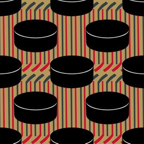 Hockey Pucks Polka Dots  Stick Stripes Gold Gray Red Black White