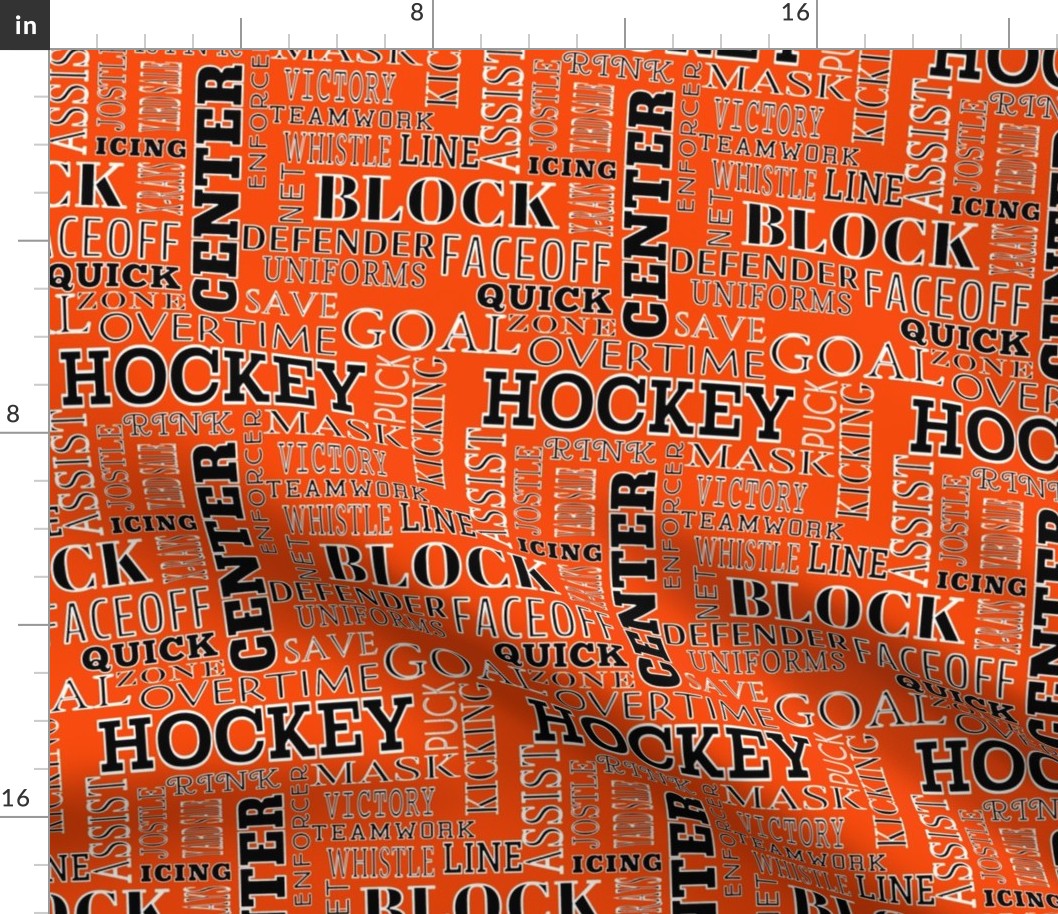 Hockey Alphabet Words Terms Lettering  Black White Orange