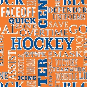 Hockey Alphabet Terms Word Lettering Blue Orange White
