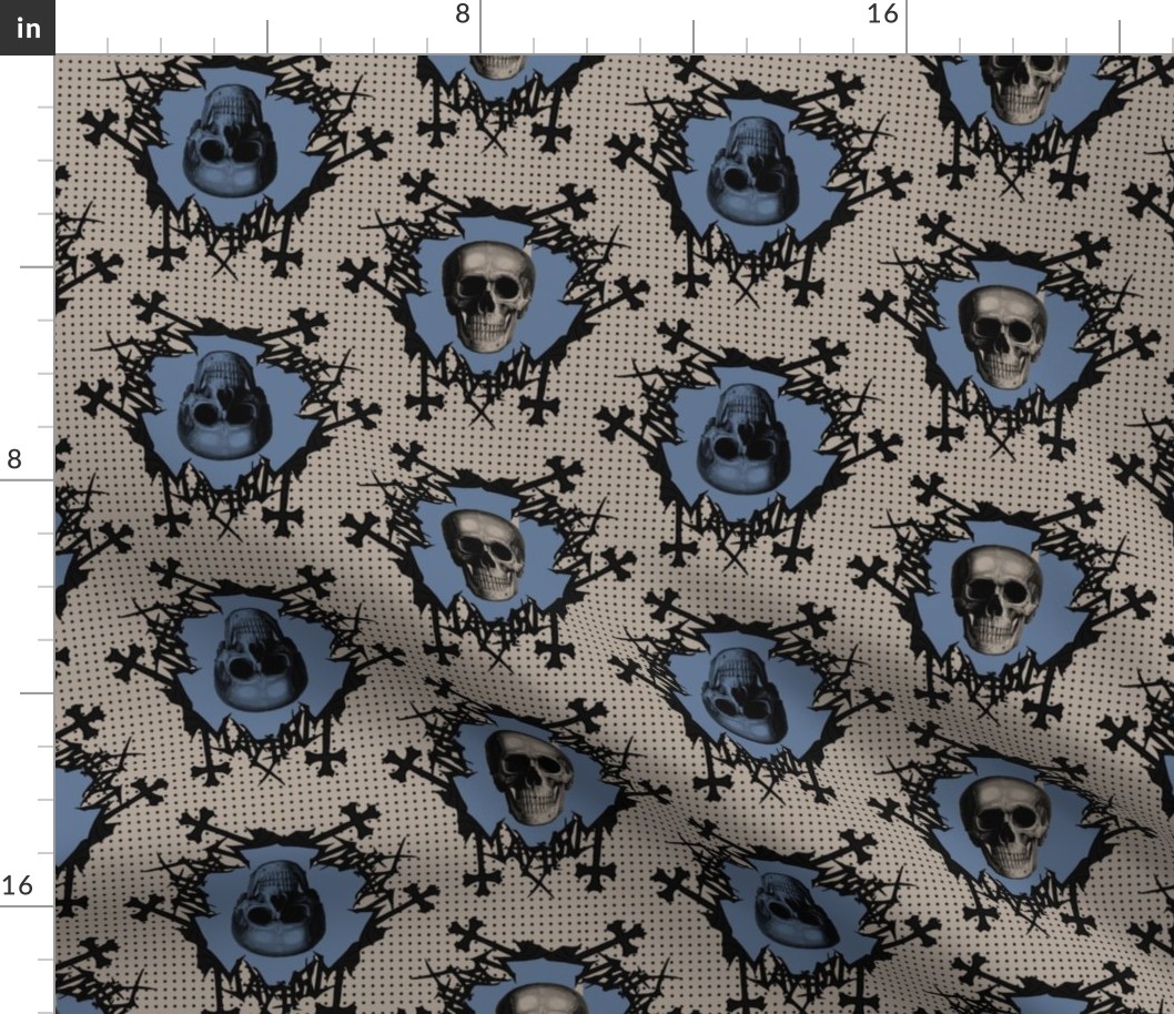 skulls on dots blue