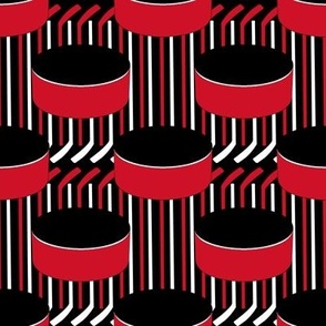 Hockey Puck Polka Dots Sticks Stripes Red Black White