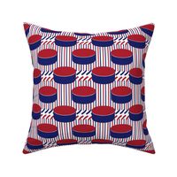  Hockey Puck Polka Dots Sticks Stripes  Blue Red White