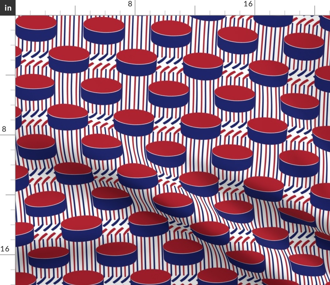  Hockey Puck Polka Dots Sticks Stripes  Blue Red White