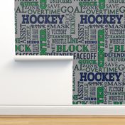 Hockey Words Terms Lettering Alphabet White Gray Blue Green