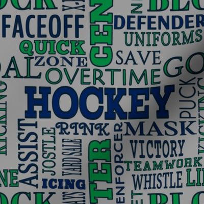 Hockey Words Terms Lettering Alphabet White Gray Blue Green