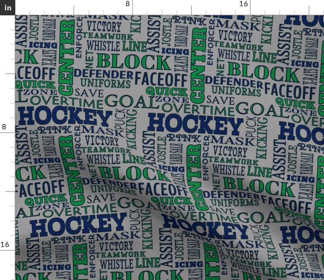 Hockey Words Terms Lettering Alphabet White Gray Blue Green