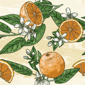 Traditional Orange Citrus Pattern with Blossoms