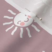 Sunshine - cute suns - mauve - LAD19