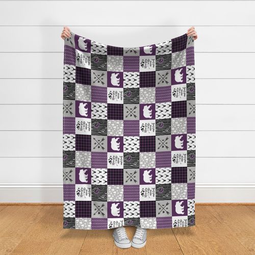 I love you to the moon and back//Plum - wholecloth Cheater Quilt - Rotated 