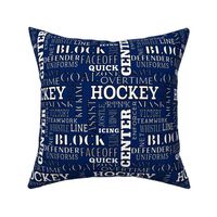 Hockey Lettering Terms Words Alphabet in Blue and White