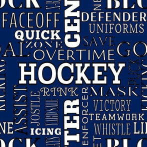 Hockey Lettering Terms Words Alphabet in Blue and White