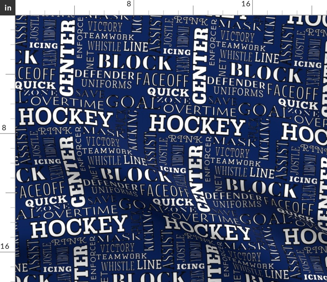 Hockey Lettering Terms Words Alphabet in Blue and White