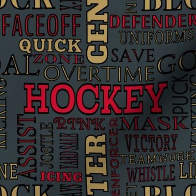 ABC's Hockey Alphabet Lettering Terms Words Gold Gray Red Black White