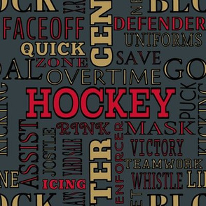 ABC's Hockey Alphabet Lettering Terms Words Gold Gray Red Black White