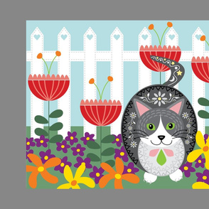 Cat in the Garden Tea Towel