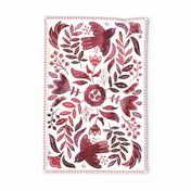 Folksy birds tea towel (ruby)