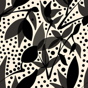 Fruits & Berries Abstract - black on cream beige 