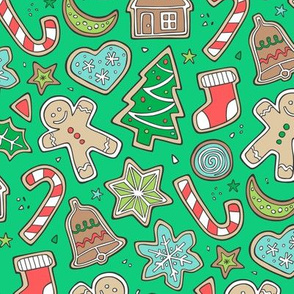 Christmas Xmas Holiday Gingerbread Man Cookies Winter Candy Treats on Green