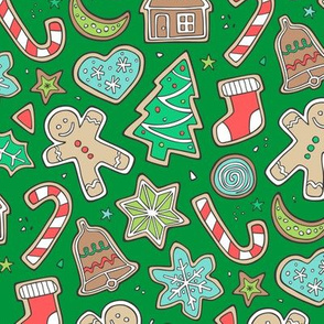 Christmas Xmas Holiday Gingerbread Man Cookies Winter Candy Treats on Dark Green