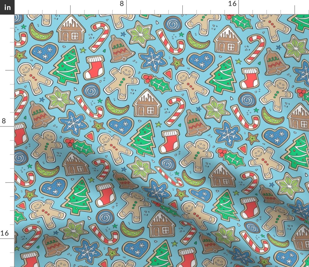 Christmas Xmas Holiday Gingerbread Man Cookies Winter Candy Treats Blue on Light Blue