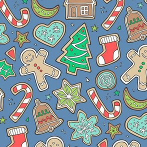 Christmas Xmas Holiday Gingerbread Man Cookies Winter Candy Treats on Light Navy Blue