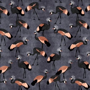 Crowned Cranes - copper pink _ midnight blue