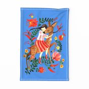 tea towel folk blue