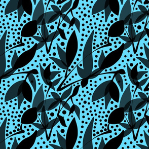 Fruits & Berries Abstract - Black on ocean blue, medium