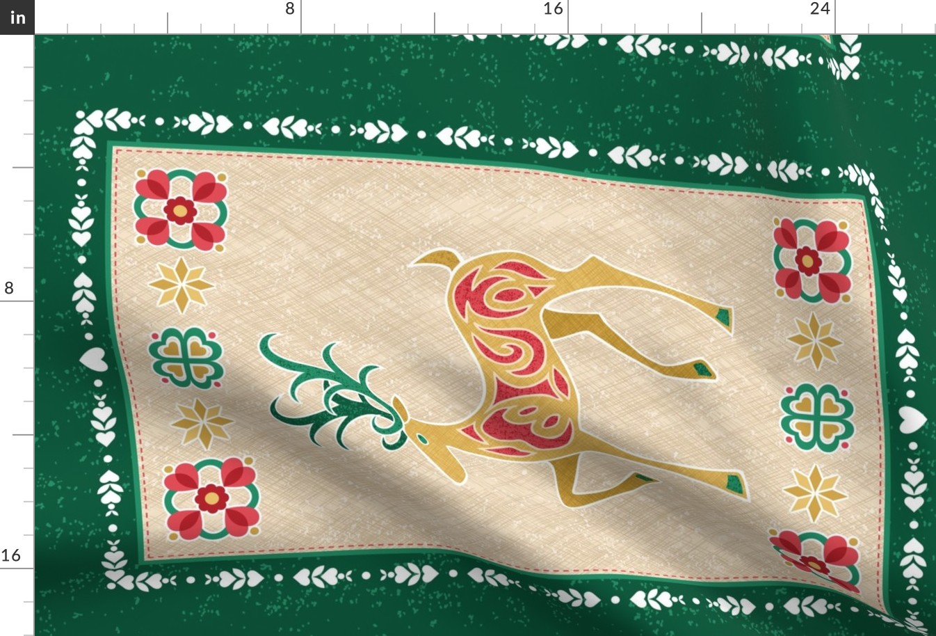 Holiday FOLK ART Tea Towel ©Julee Wood - TO PRINT CORRECTLY choose FAT QUARTER in any fabric 54" or wider