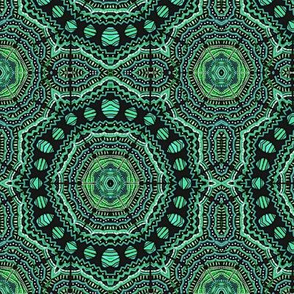 Downward Striations/ aqua,green,grey Lace kaleidoscope    