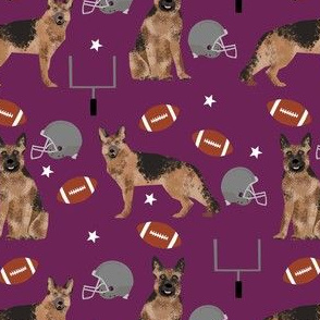 german shepherd football fabric - sports fabric, dog fabric, american football fabric, sports design - purple