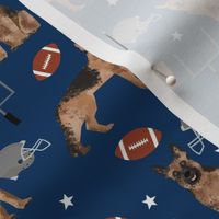 german shepherd football fabric - sports fabric, dog fabric, american football fabric, sports design navy