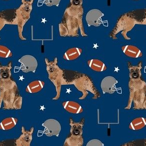 german shepherd football fabric - sports fabric, dog fabric, american football fabric, sports design navy