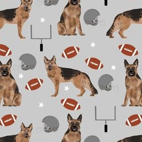 german shepherd football fabric - sports fabric, dog fabric, american football fabric, sports design  grey