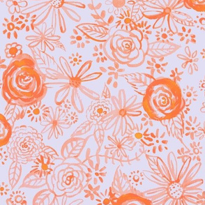 Stamped Watercolor Floral // Orange and Lt Violet