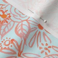 Stamped Watercolor Floral // Orange and Lt Mint