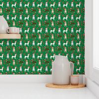 pitbull gingerbread fabric - dog holiday baking fabric, santa paws fabric, cute dog christmas fabric - green