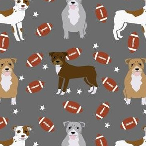 pitbull football fabric - american football fabric, dog football fabric, dogs fabric - grey