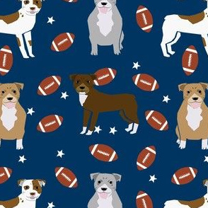 pitbull football fabric - american football fabric, dog football fabric, dogs fabric - navy