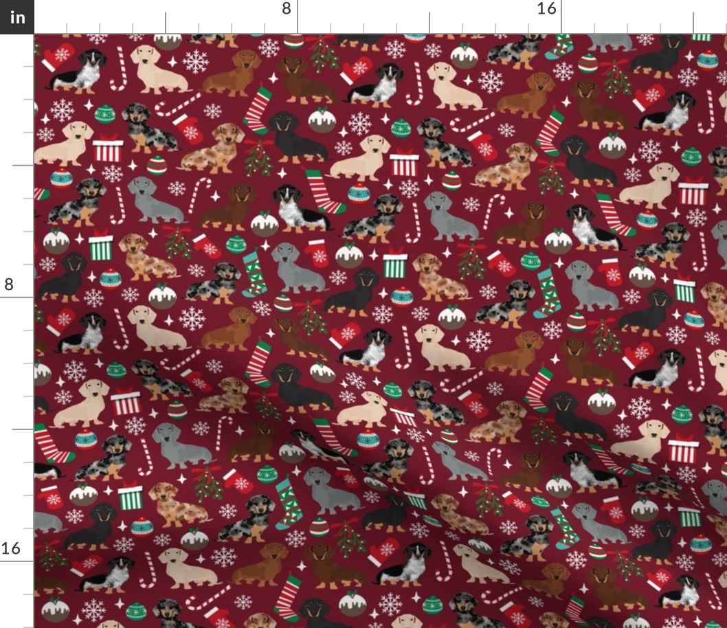 doxie christmas fabrics cute dachshunds fabric best dachshunds fabric - burgundy