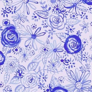 Stamped Watercolor Floral // Royal Blue