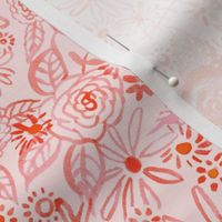 Stamped Watercolor Floral // Red on Peach